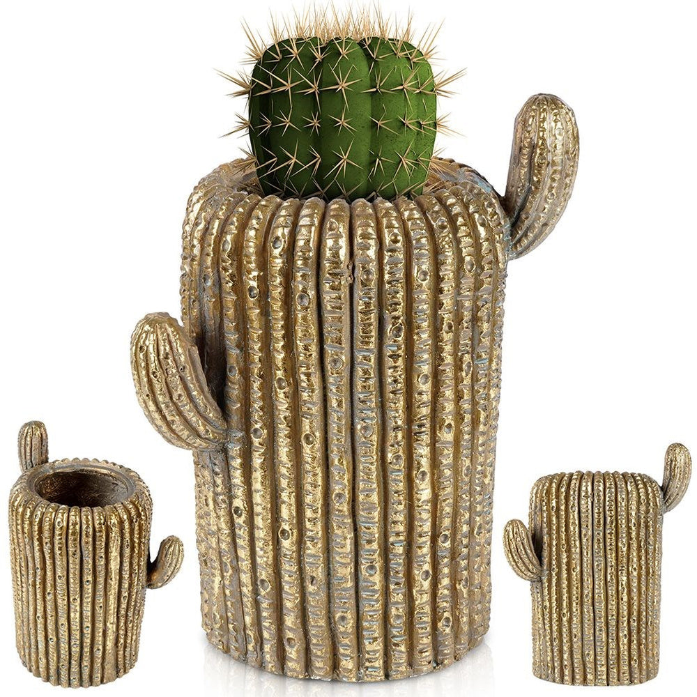 Cache-pot cactus doré 35 cm — protège-pot déco original