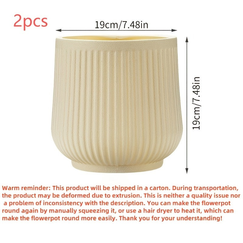 Cache-pot cannelé beige Ø 19 cm - lot de 2 pour intérieur
