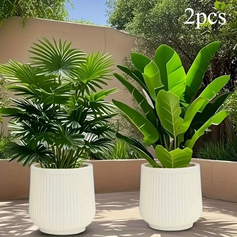 Cache-pot cannelé beige Ø 19 cm - lot de 2 pour intérieur