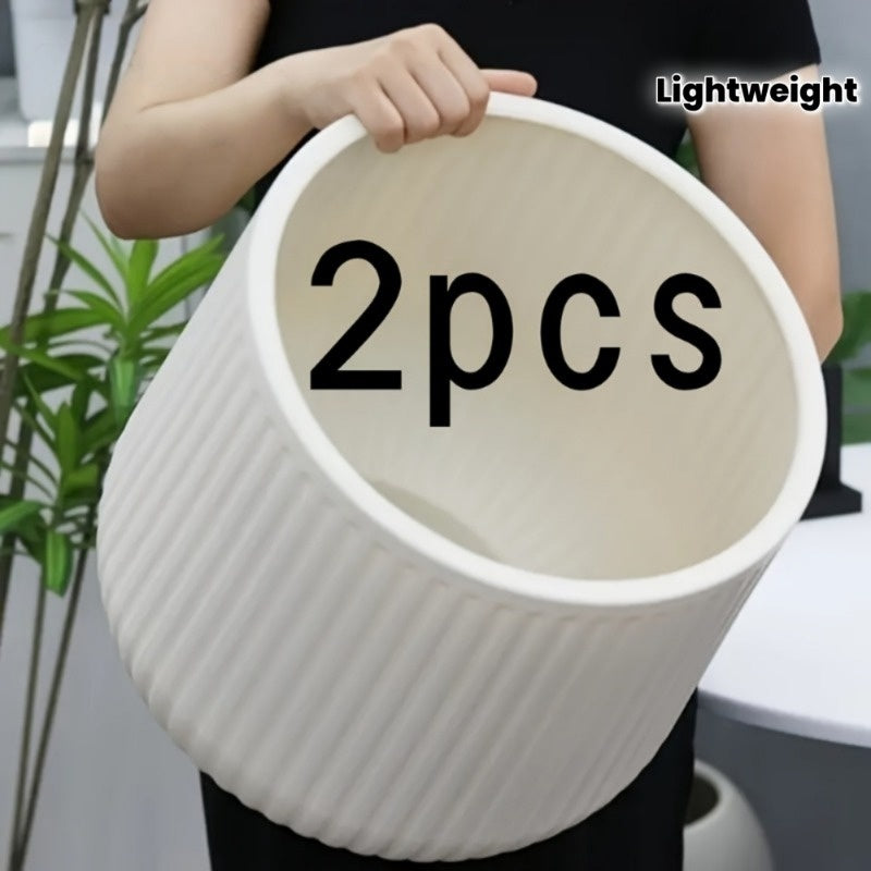 Cache-pot cannelé beige Ø 19 cm - lot de 2 pour intérieur