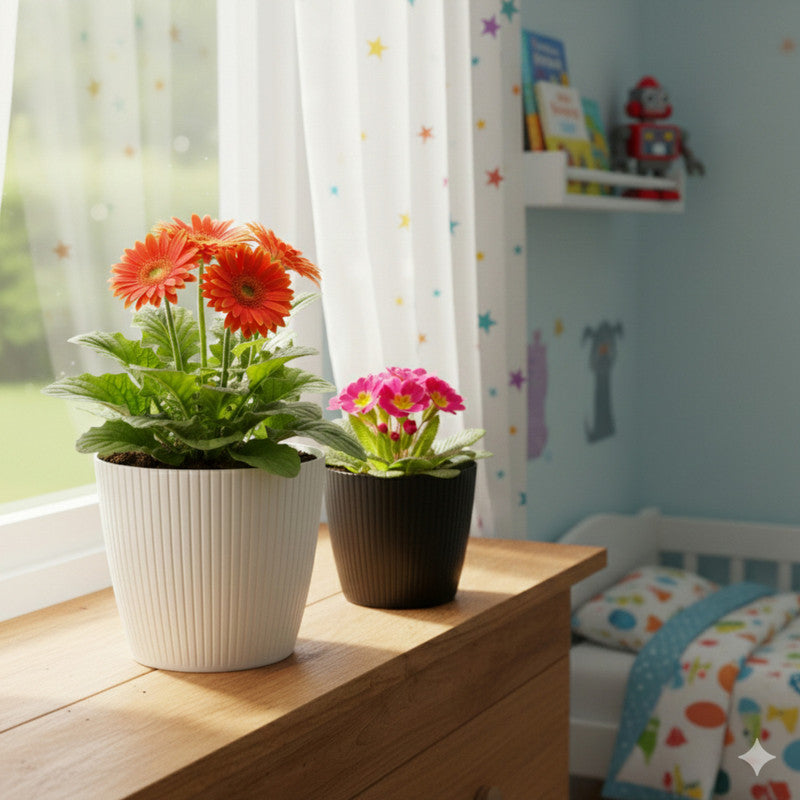 Cache-pot rond vert foncé cannelé Ø 30 cm en plastique