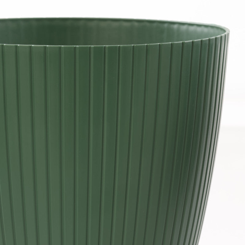 Cache-pot rond vert foncé cannelé Ø 30 cm en plastique