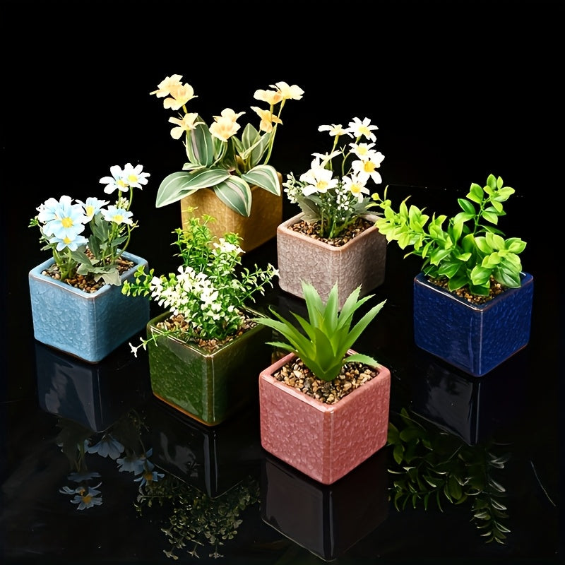 Cache-pot carré en céramique émaillée 9 cm pour succulentes
