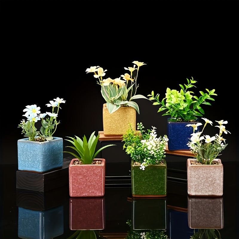 Cache-pot carré en céramique émaillée 9 cm pour succulentes