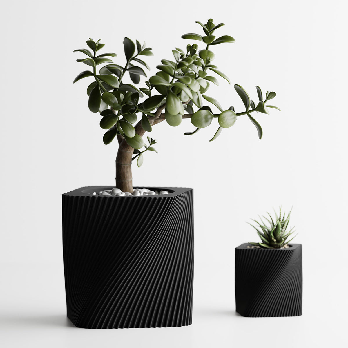 Cache-pot carré design à texture spiralée, 7 coloris mats