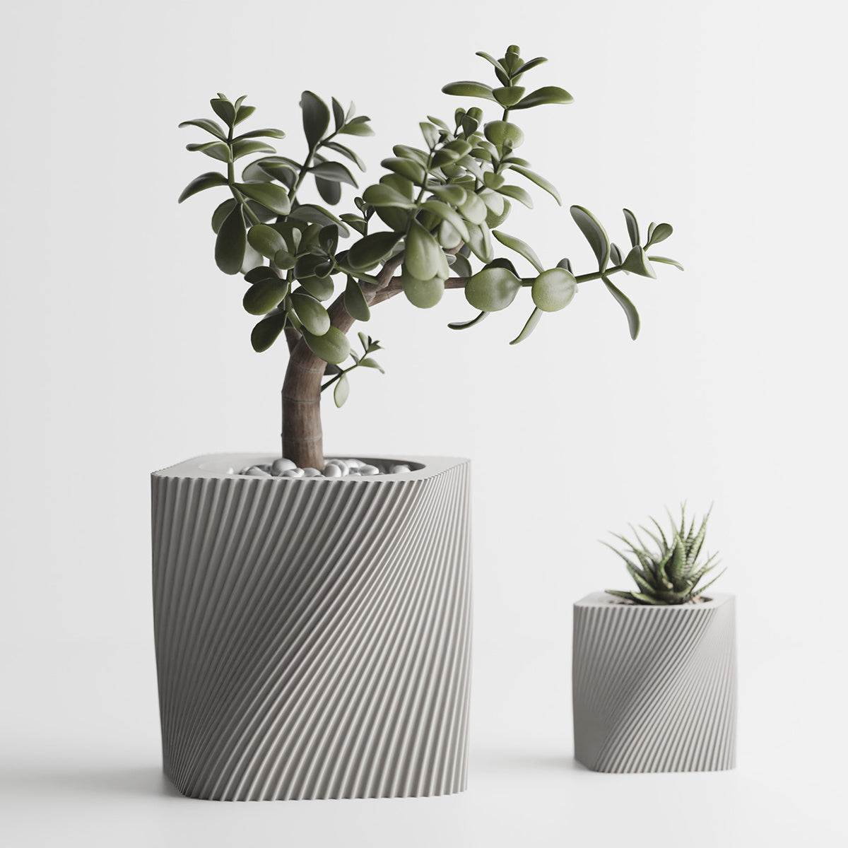 Cache-pot carré design à texture spiralée, 7 coloris mats
