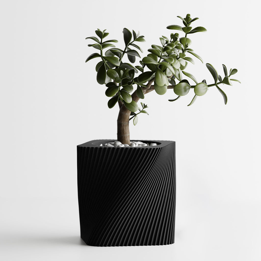 Cache-pot carré design à texture spiralée, 7 coloris mats