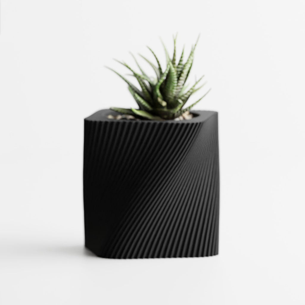Cache-pot carré design à texture spiralée, 7 coloris mats