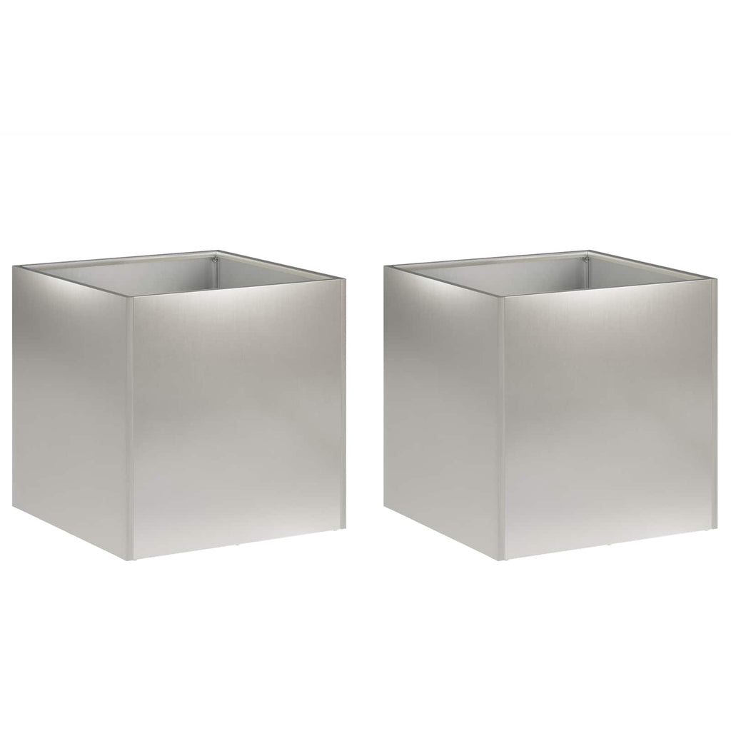 Cache-pot carré en métal argenté 35 cm — Lot de 2 extérieur