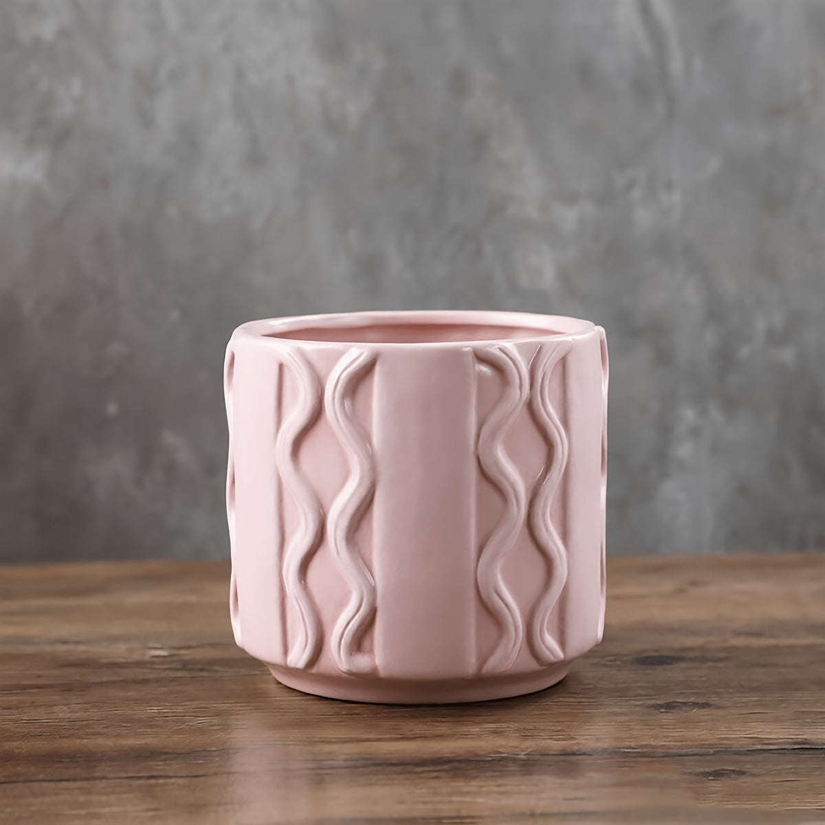 Cache-pot en céramique Ø 11 cm blanc ou crème, relief ondulé