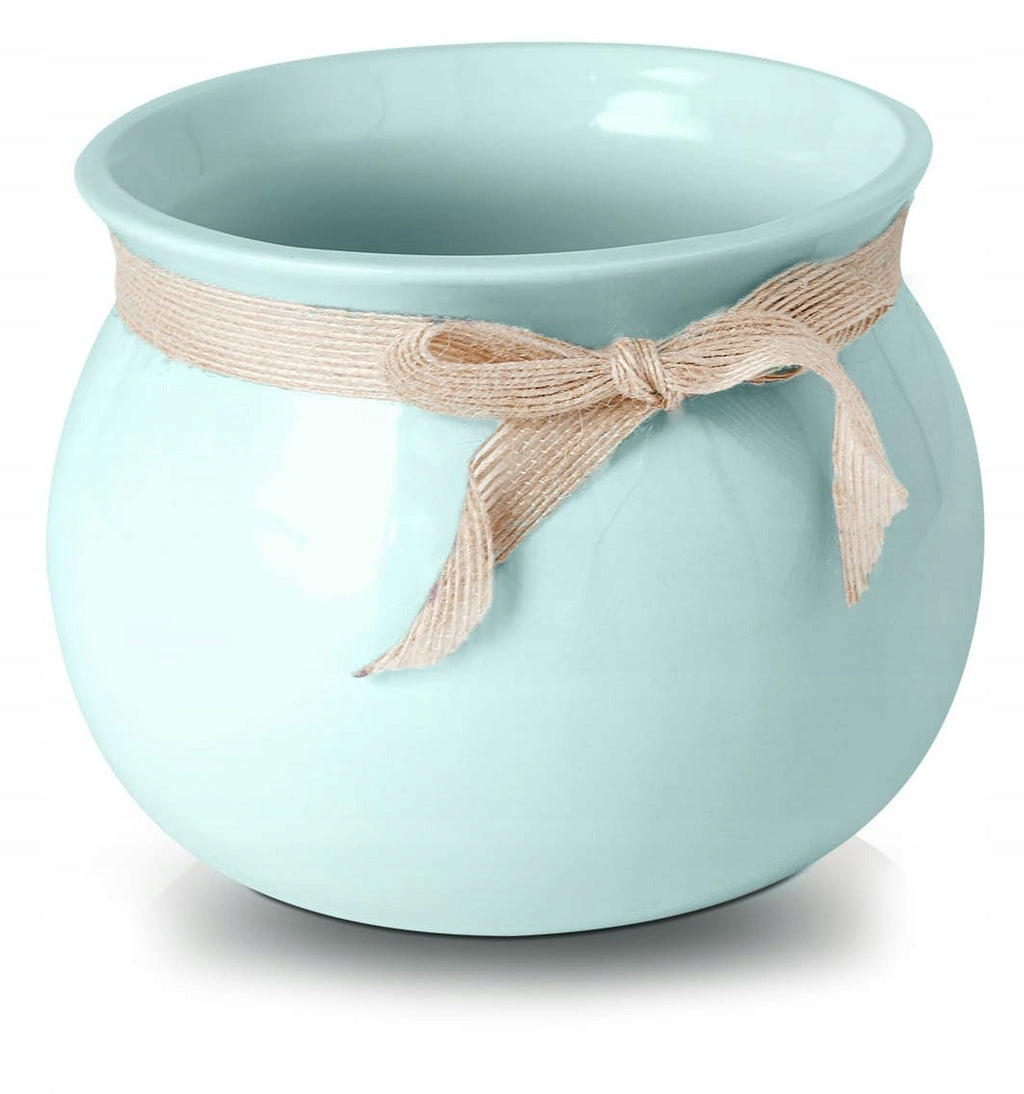 Cache-pot céramique Ø 17 cm vert menthe au ruban de jute