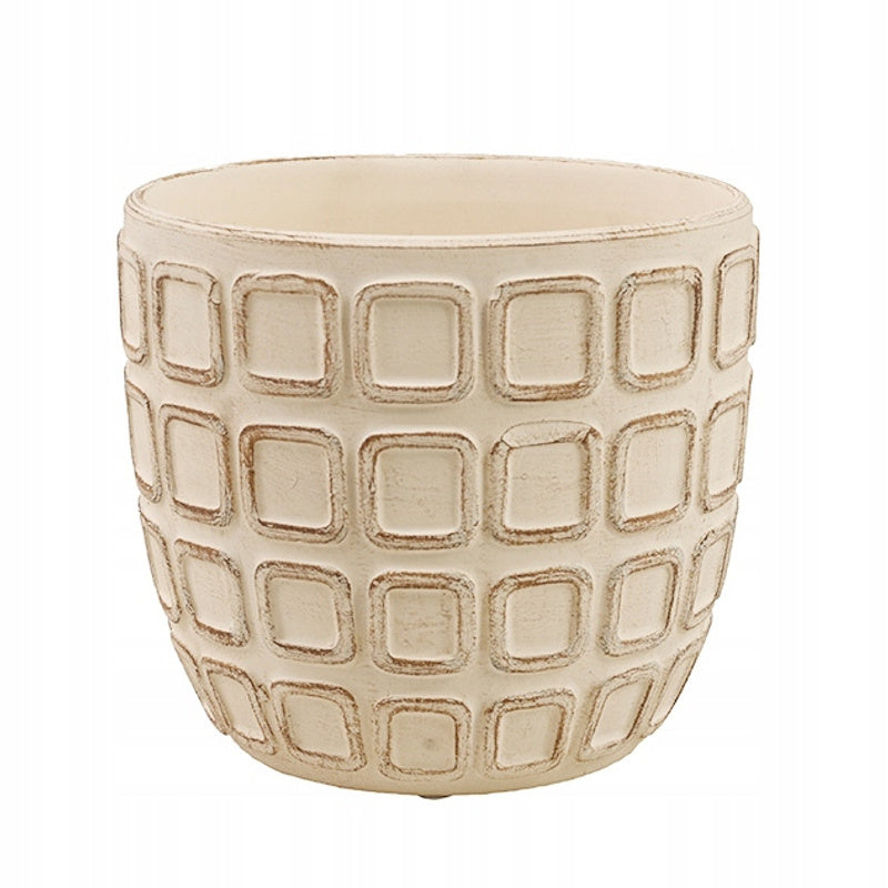 Cache-pot en céramique beige Ø 17 cm à motif géométrique