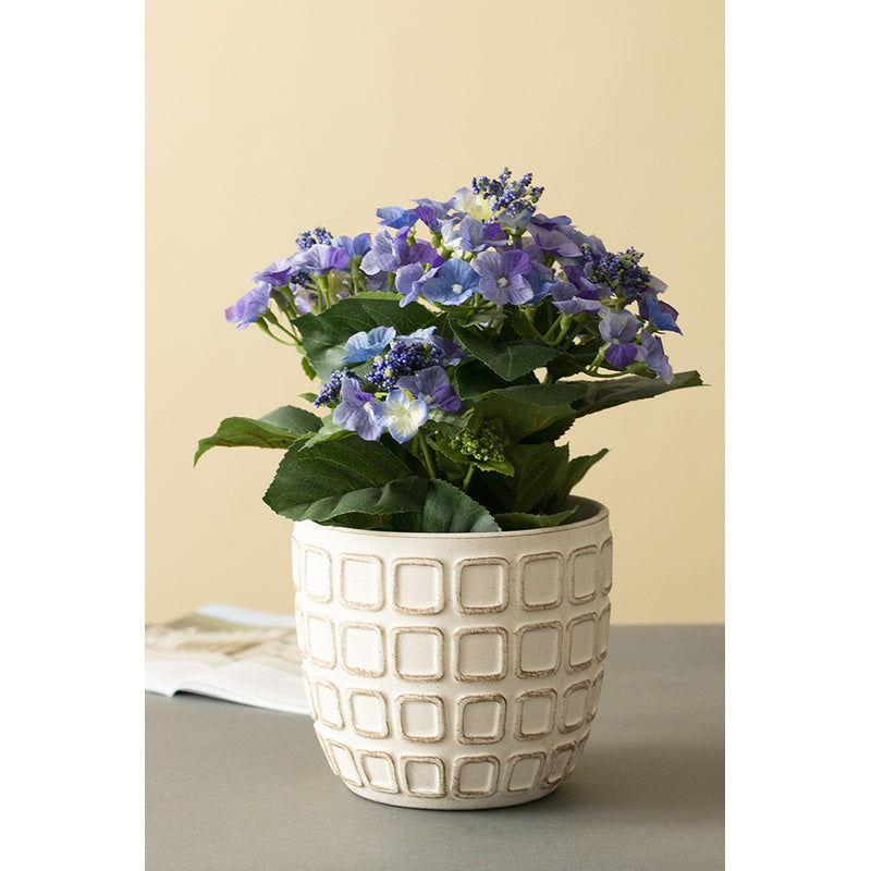 Cache-pot en céramique beige Ø 17 cm à motif géométrique