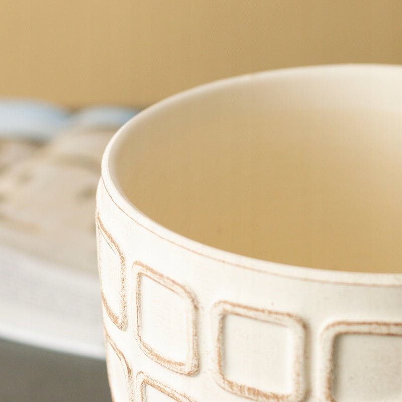 Cache-pot en céramique beige Ø 17 cm à motif géométrique