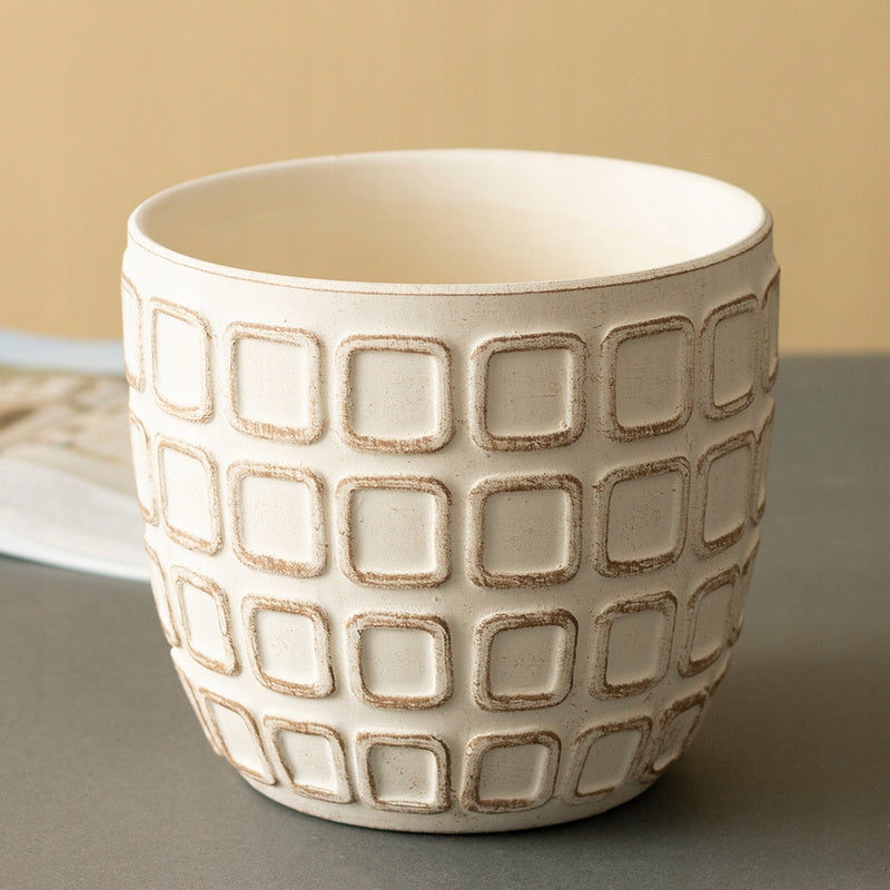 Cache-pot en céramique beige Ø 17 cm à motif géométrique