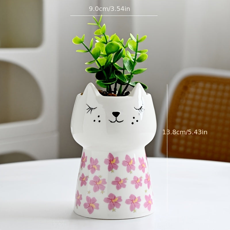 Cache-pot en céramique chat Ø 9 cm - Rayures marines ou fleurs