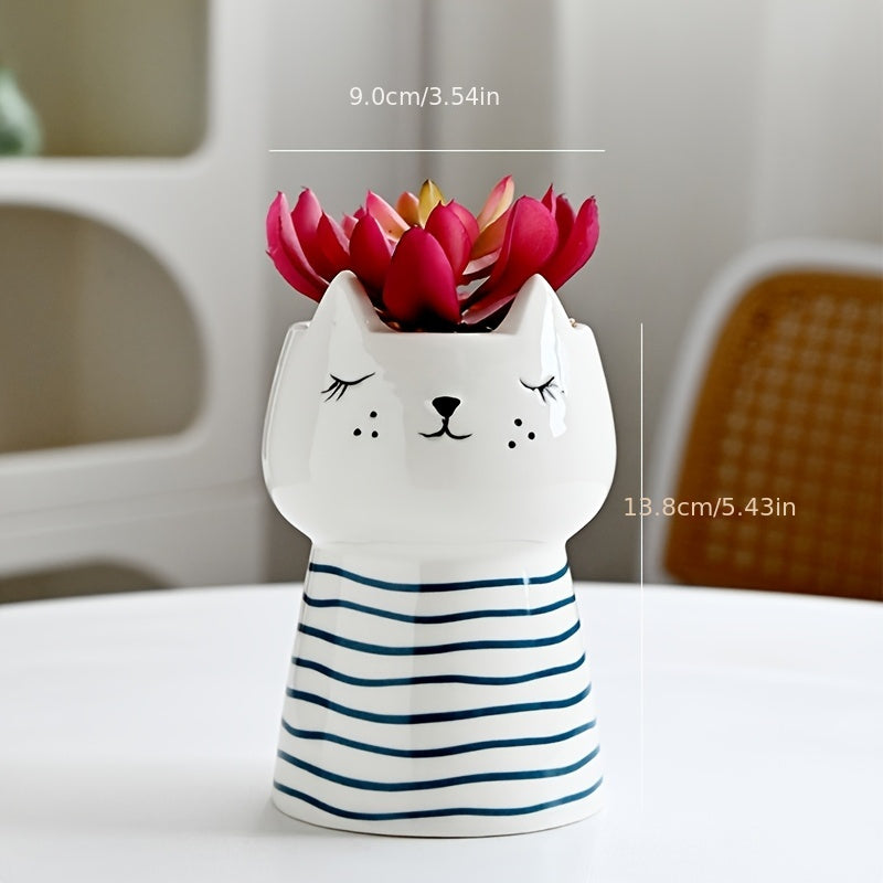 Cache-pot en céramique chat Ø 9 cm - Rayures marines ou fleurs