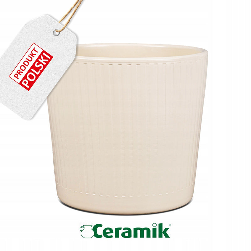 Cache-pot en céramique crème Ø 15 cm à fines cannelures