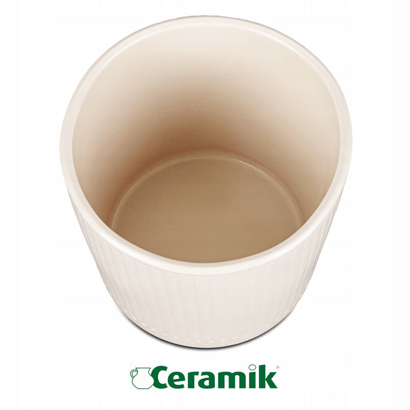 Cache-pot en céramique crème Ø 15 cm à fines cannelures