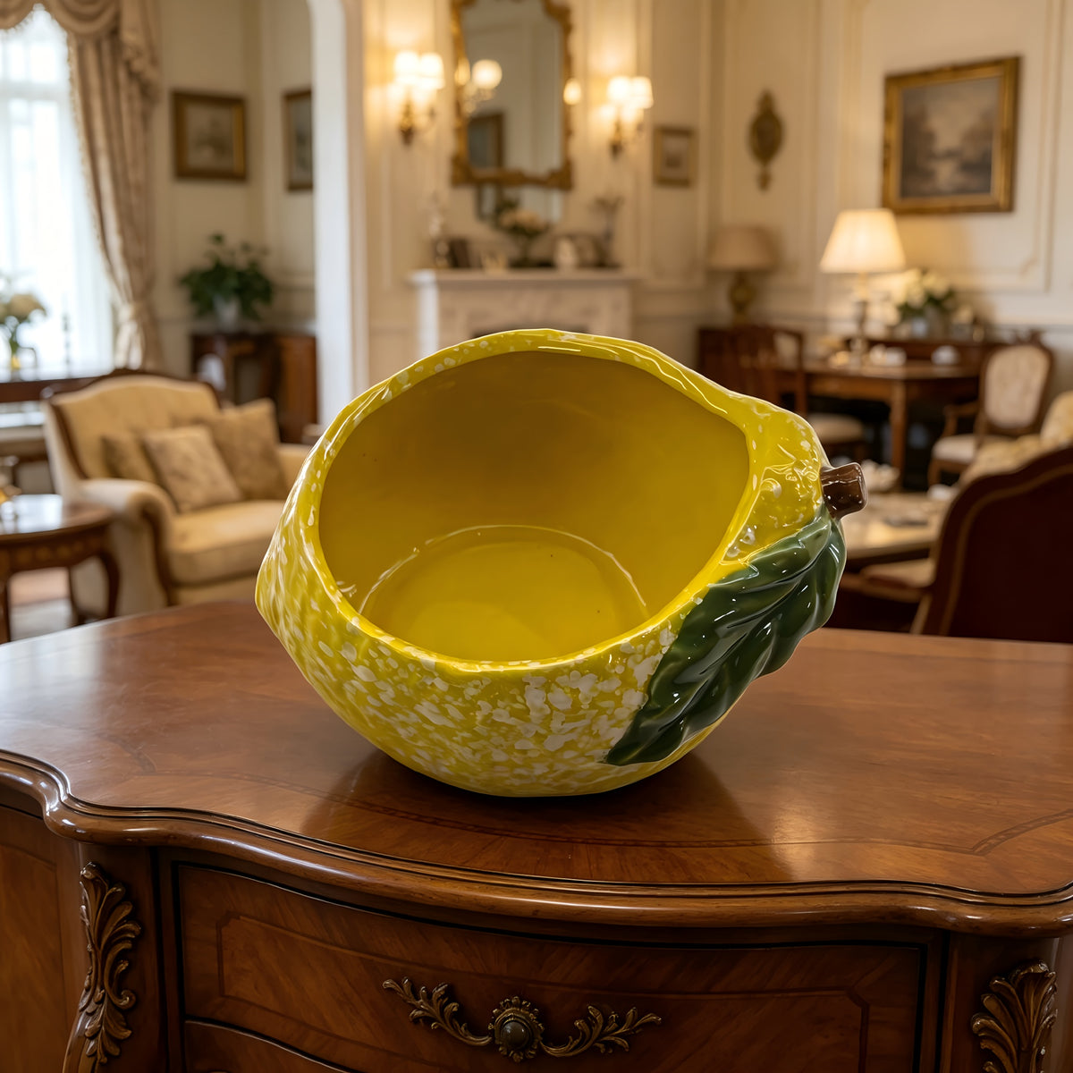 Cache-pot céramique demi-citron jaune 16 cm pour intérieur