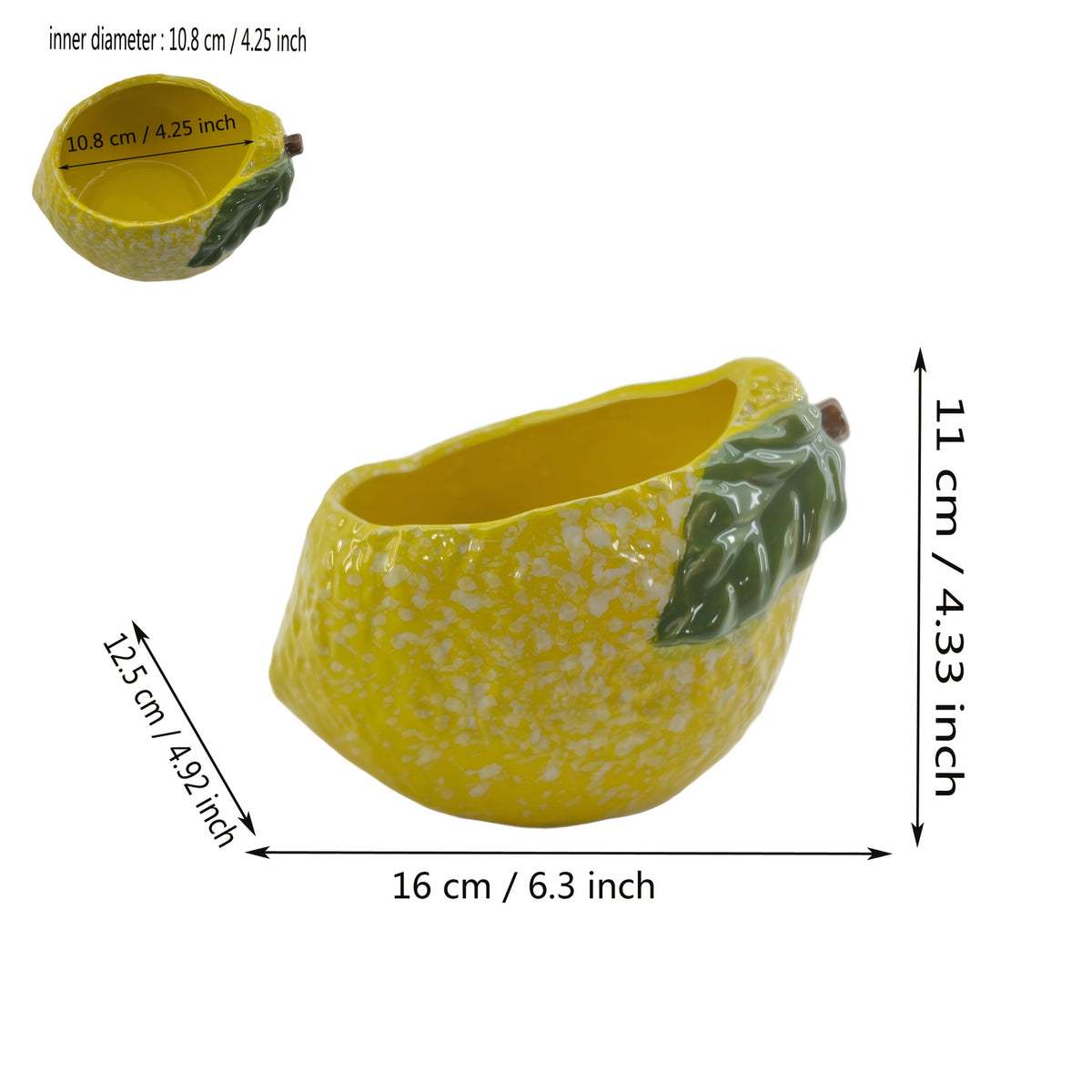 Cache-pot céramique demi-citron jaune 16 cm pour intérieur