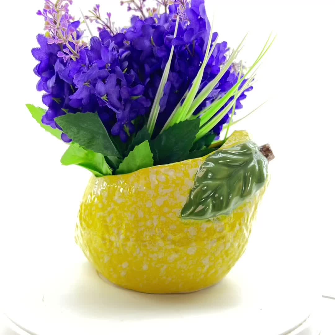 Cache-pot céramique demi-citron jaune 16 cm pour intérieur