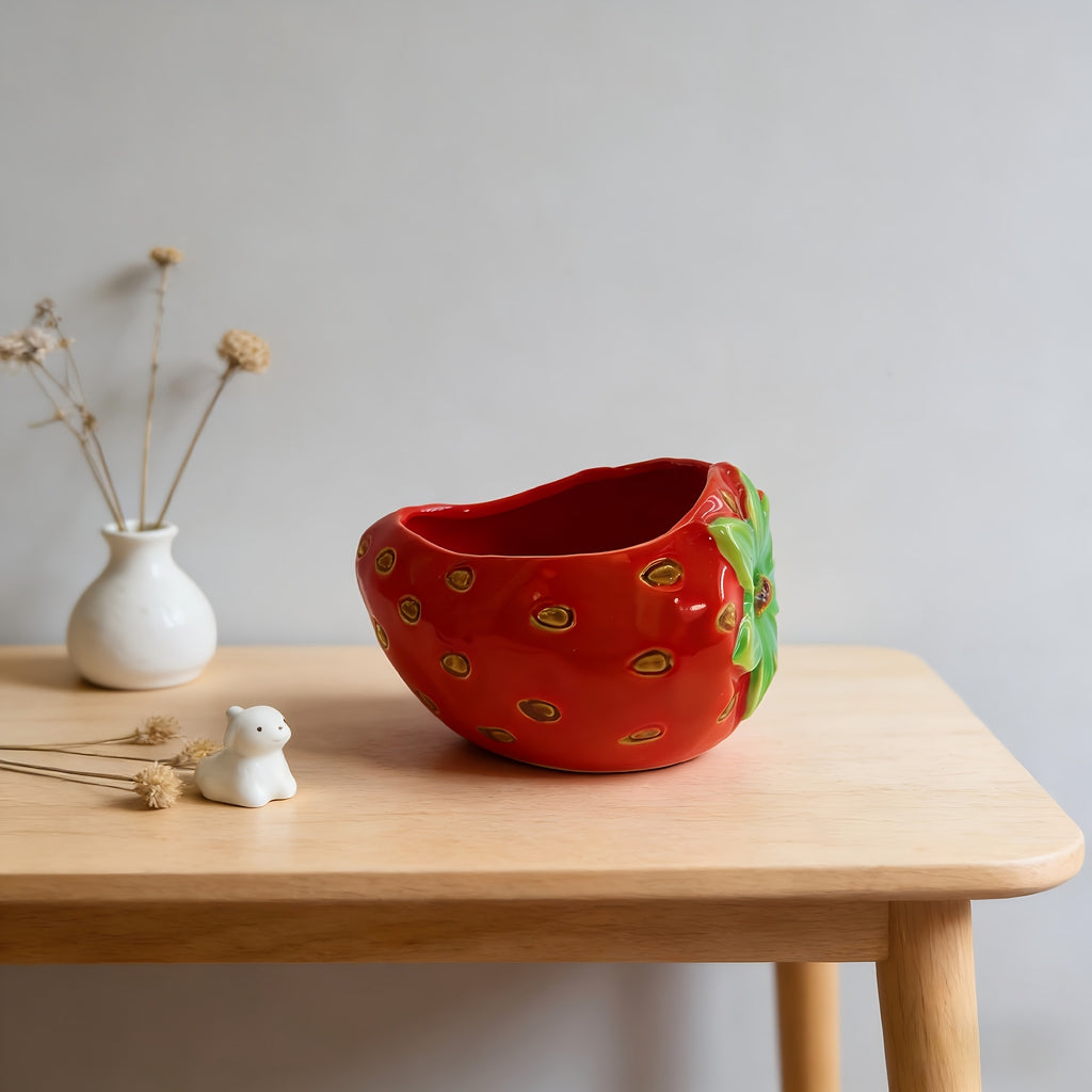 Cache-pot céramique demi-fraise rouge 12 cm pour succulente