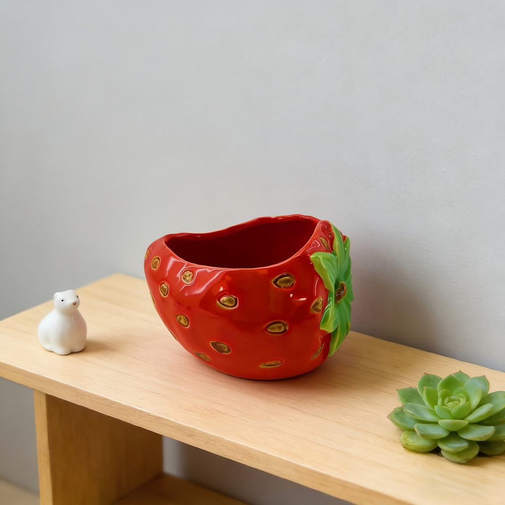 Cache-pot céramique demi-fraise rouge 12 cm pour succulente