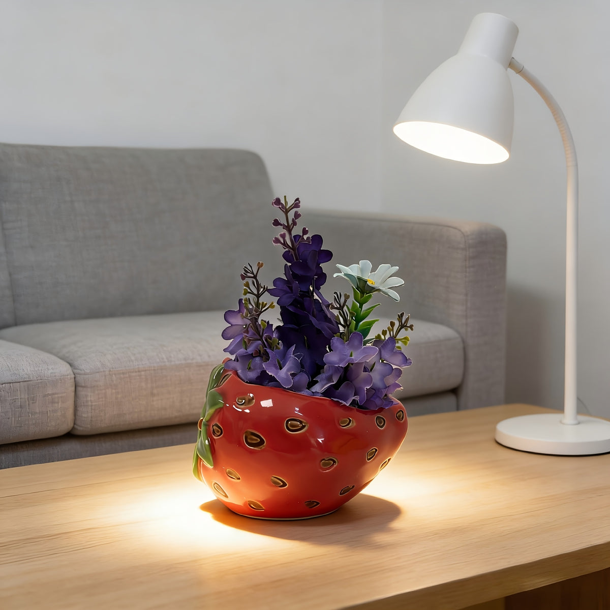 Cache-pot céramique demi-fraise rouge 12 cm pour succulente