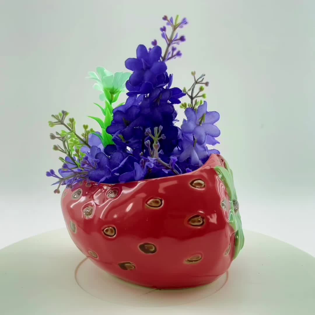 Cache-pot céramique demi-fraise rouge 12 cm pour succulente