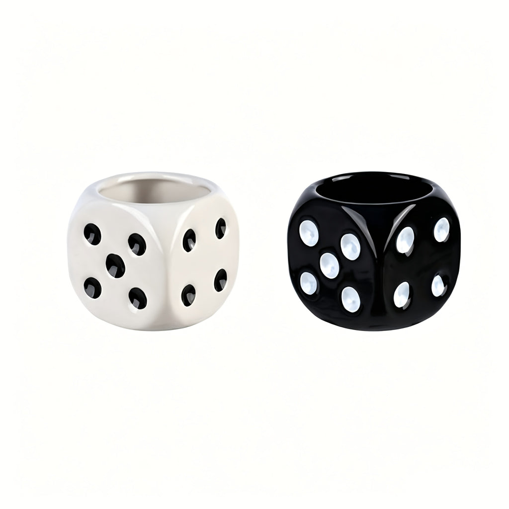 Cache-pot en céramique forme de dé — lot de 4, noir et blanc