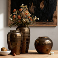Cache-pot en céramique doré effet vintage - 30 ou 35 cm