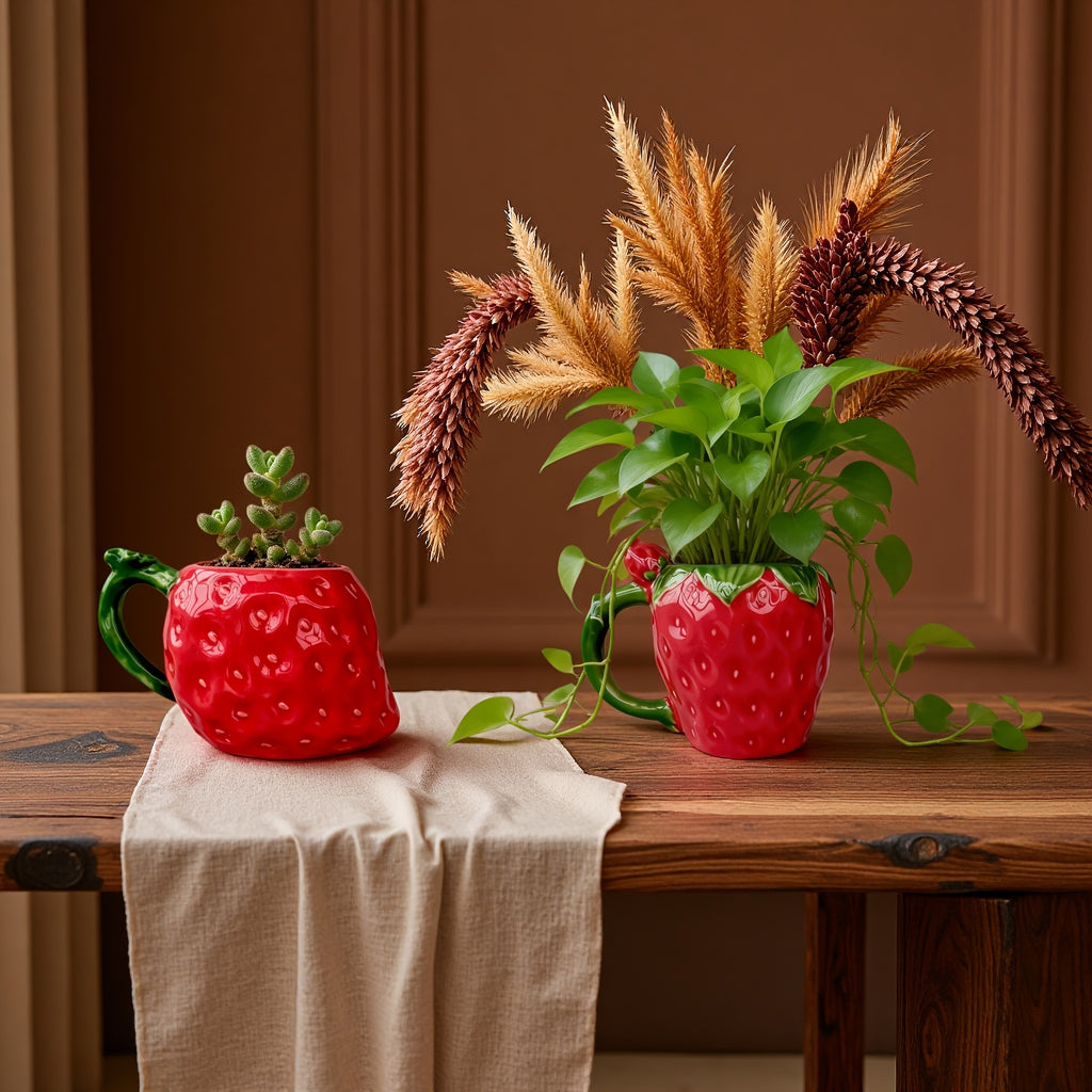 Cache-pot céramique fraise rouge 13 cm pour plante d'intérieur