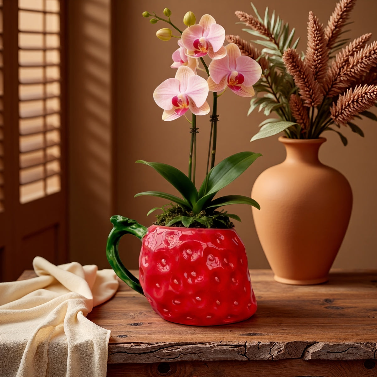 Cache-pot céramique fraise rouge 13 cm pour plante d'intérieur