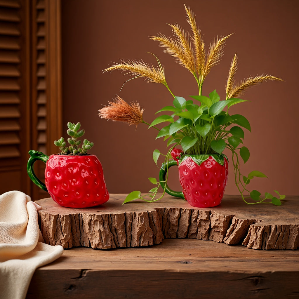 Cache-pot céramique fraise rouge 13 cm pour plante d'intérieur