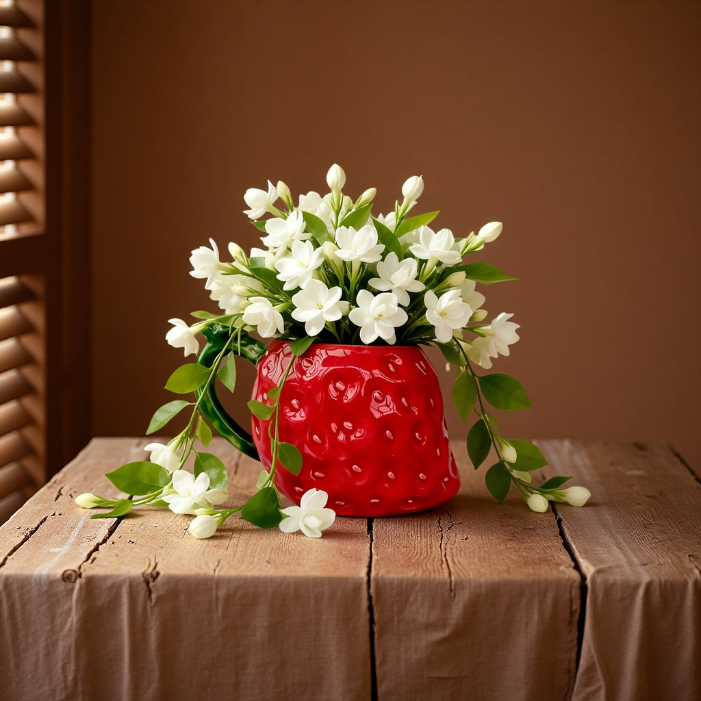 Cache-pot céramique fraise rouge 13 cm pour plante d'intérieur