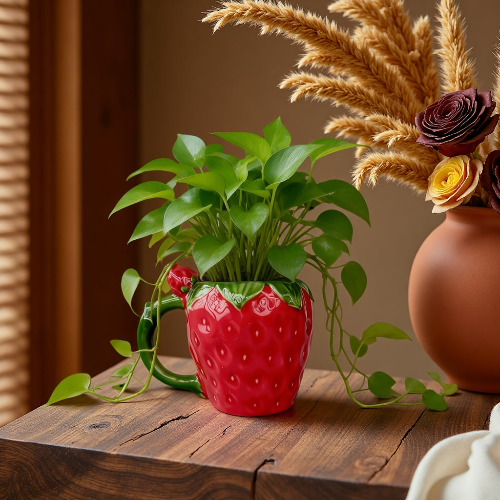Cache-pot céramique fraise rouge 13 cm pour plante d'intérieur