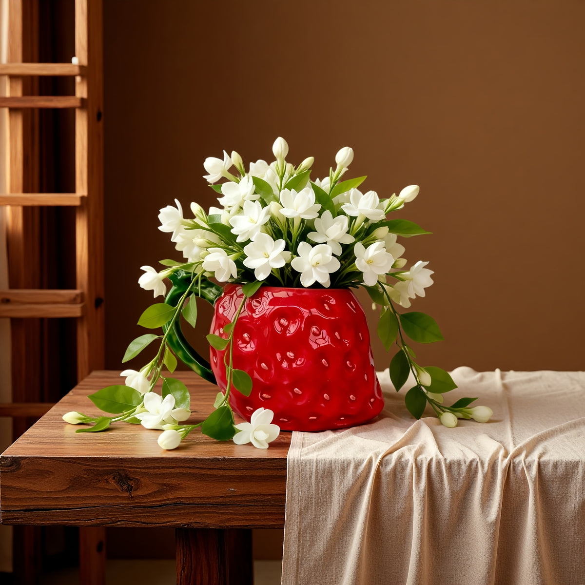 Cache-pot céramique fraise rouge 13 cm pour plante d'intérieur