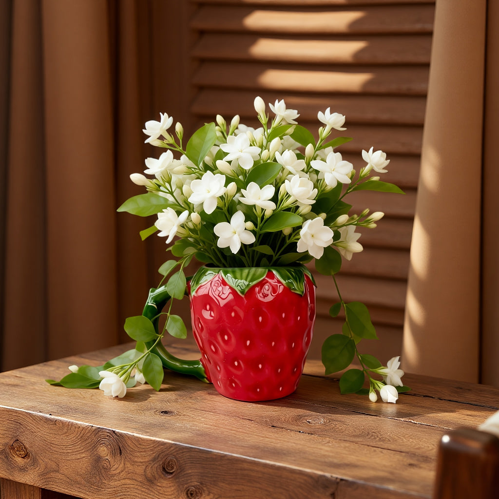 Cache-pot céramique fraise rouge 13 cm pour plante d'intérieur