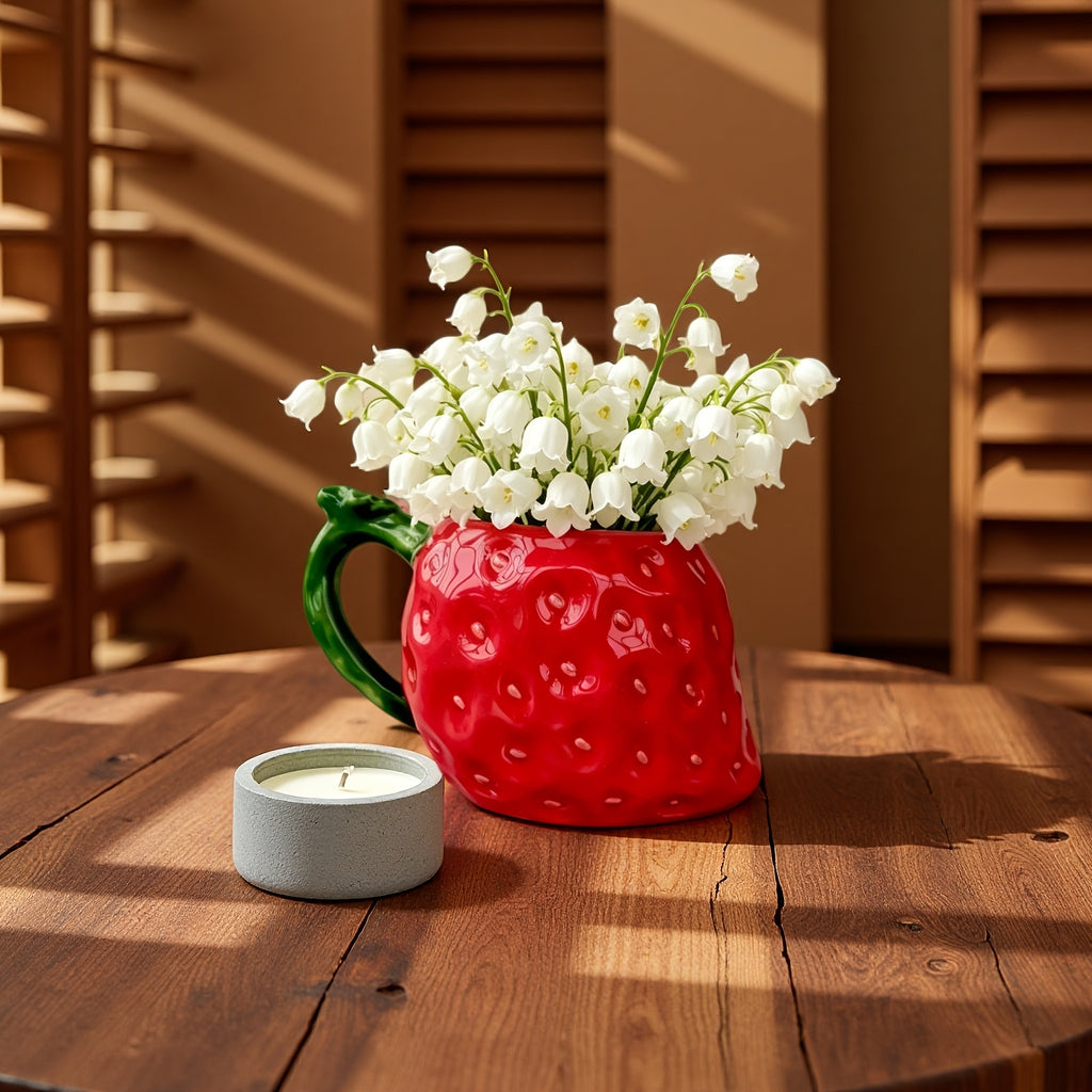 Cache-pot céramique fraise rouge 13 cm pour plante d'intérieur