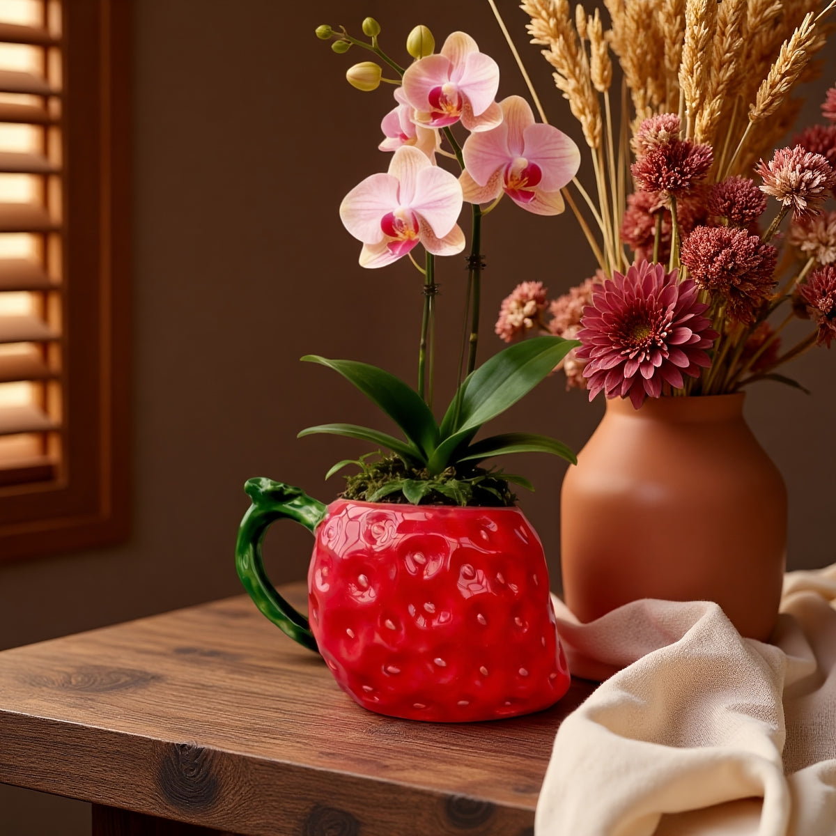 Cache-pot céramique fraise rouge 13 cm pour plante d'intérieur