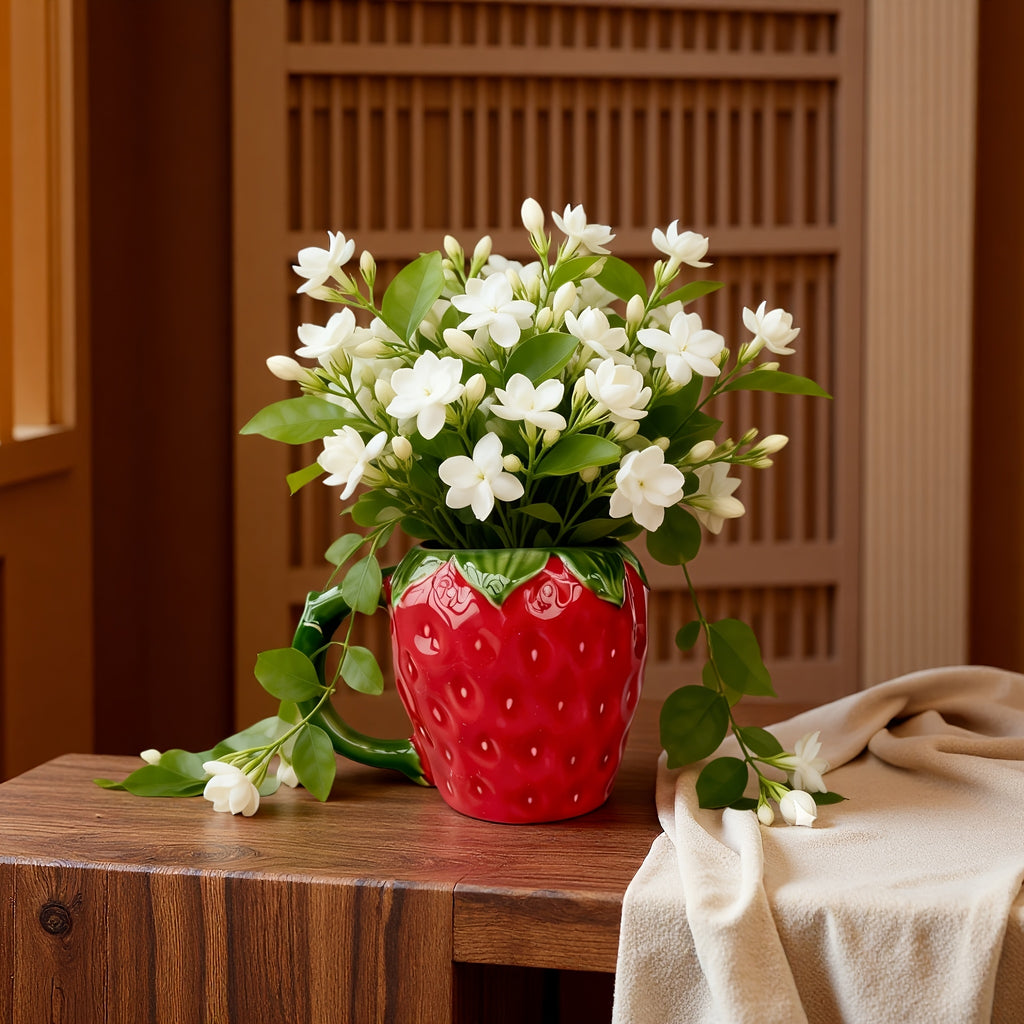Cache-pot céramique fraise rouge 13 cm pour plante d'intérieur