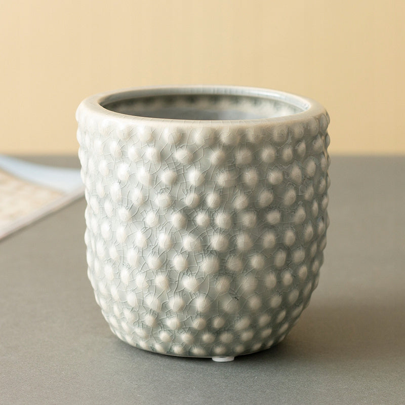 Cache-pot en céramique grise Ø 12 cm, design nordique perlé