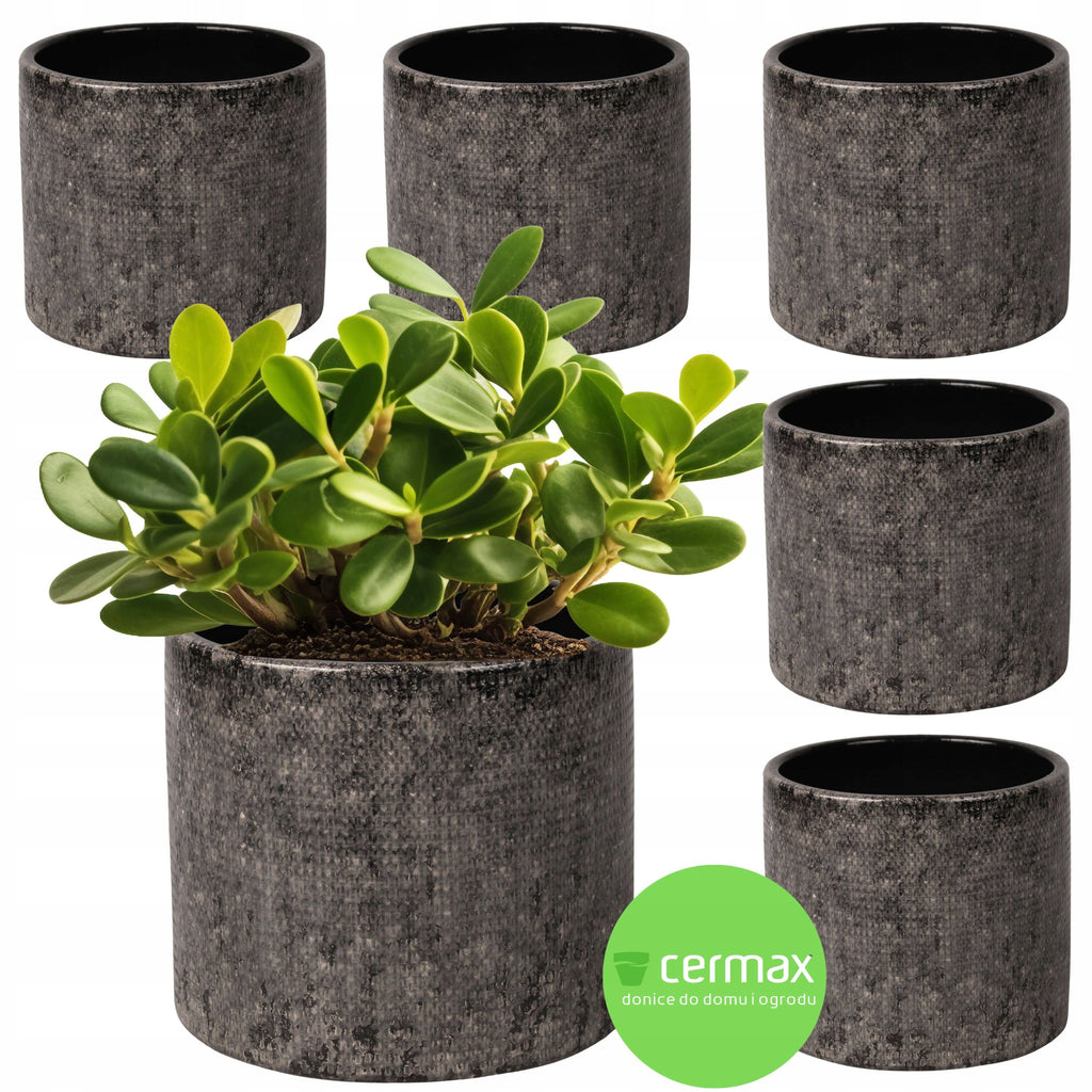 Cache-pot en céramique gris Ø 14 cm — Lot de 6 pour intérieur