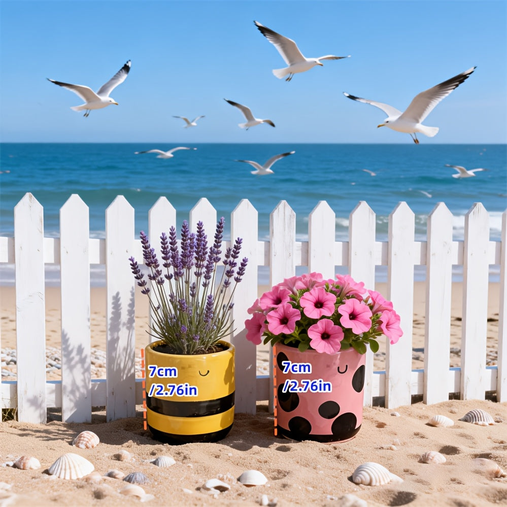 2 pièces Pot de Fleur Visage Souriant