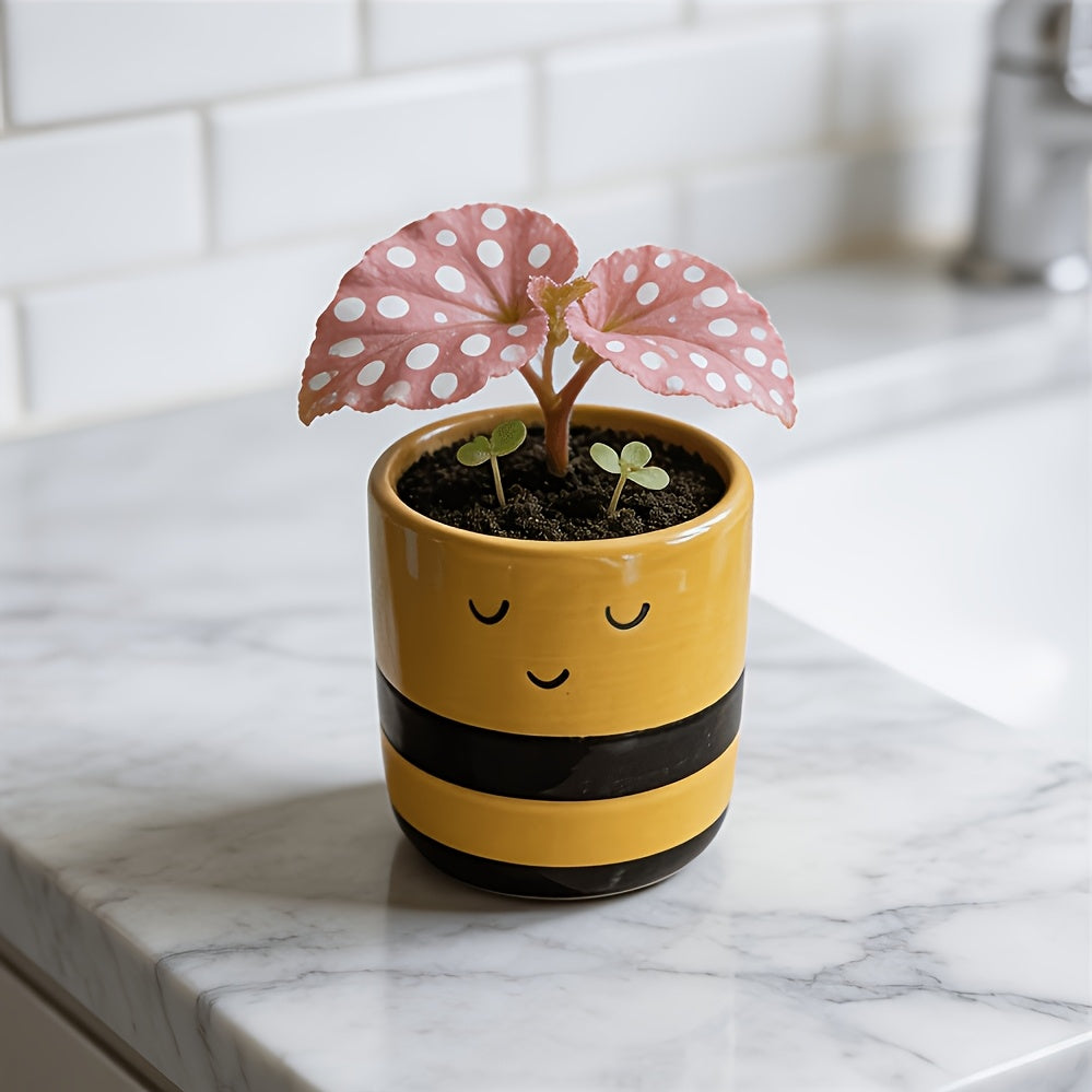 Cache-pot en céramique lot de 2 — abeille et coccinelle 7 cm