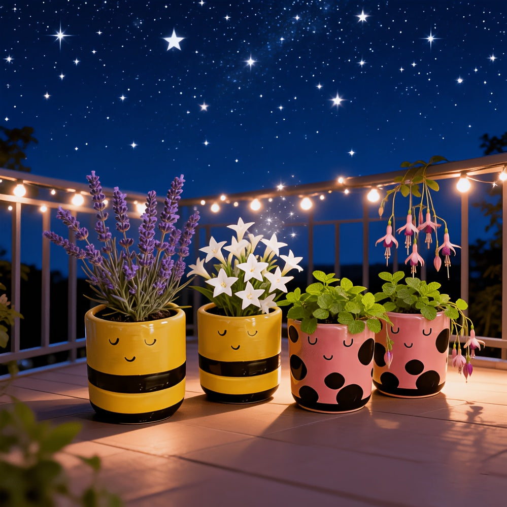 Cache-pot en céramique lot de 2 — abeille et coccinelle 7 cm