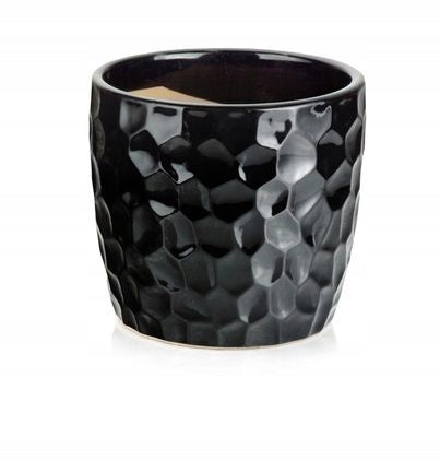 Cache-pot en céramique noire Ø 17 cm, facettes brillantes