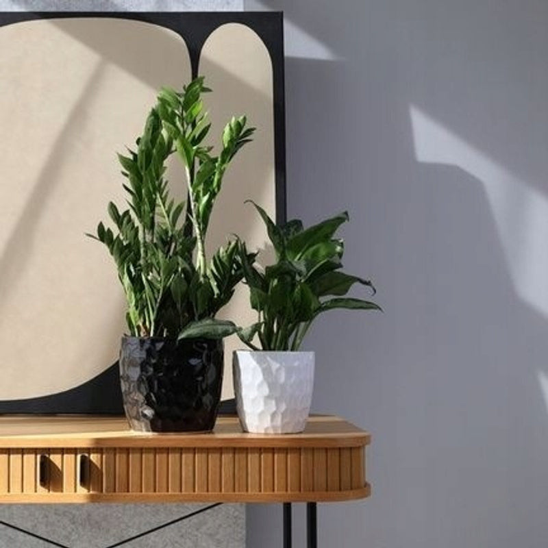Cache-pot en céramique noire Ø 17 cm, facettes brillantes