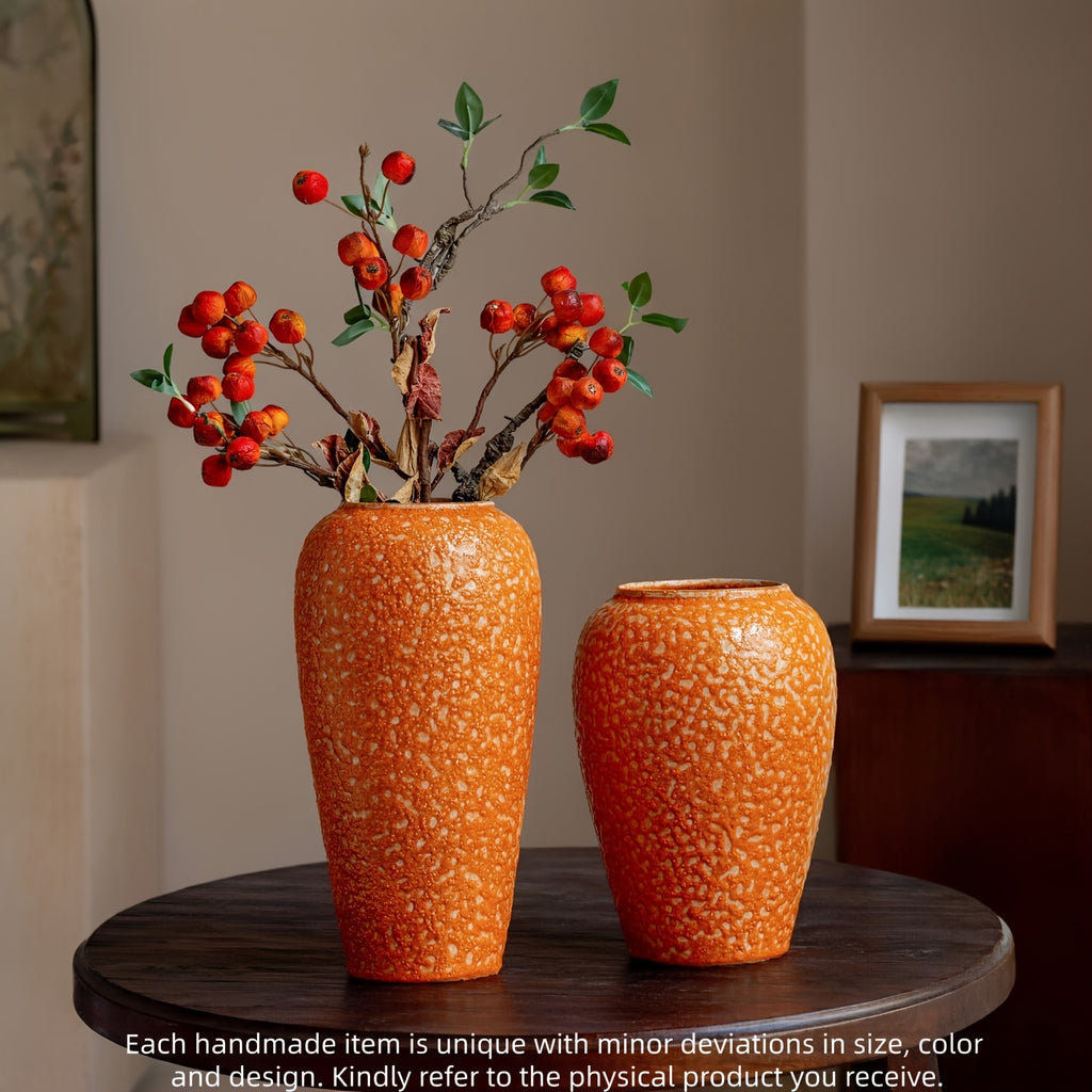 Cache-pot en céramique orange à glaçure mouchetée — H 32 cm
